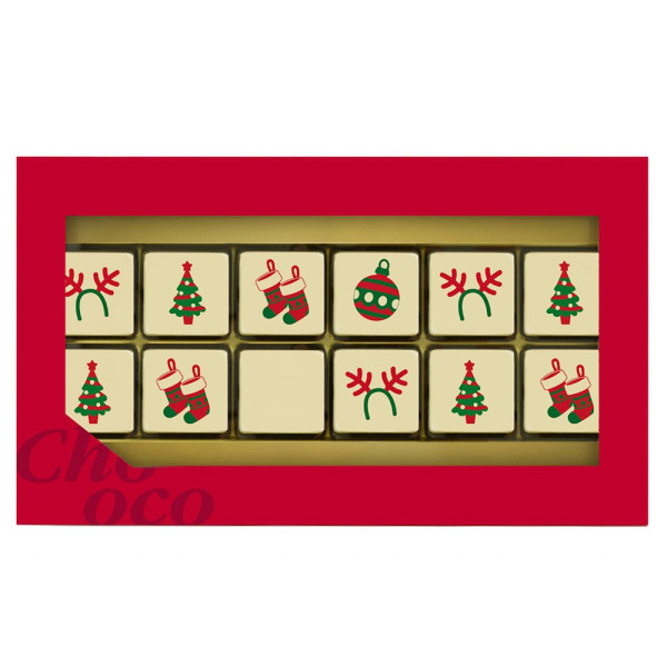 ChocoGiftbox mit 12 Schokoblöckchen 'Weihnachten' + Logo