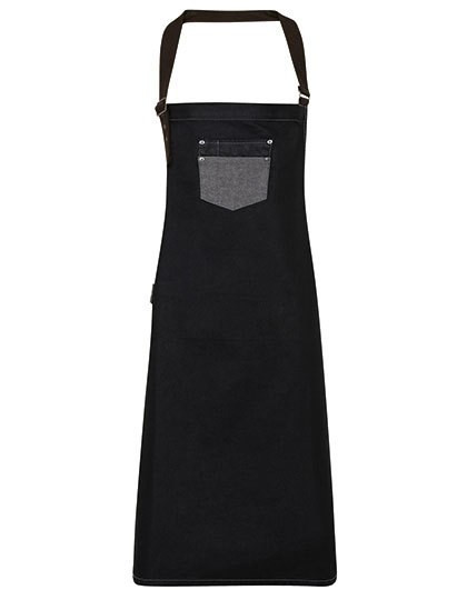 Premier Workwear - Division Waxed Look Denim Bib Apron With Faux Leather